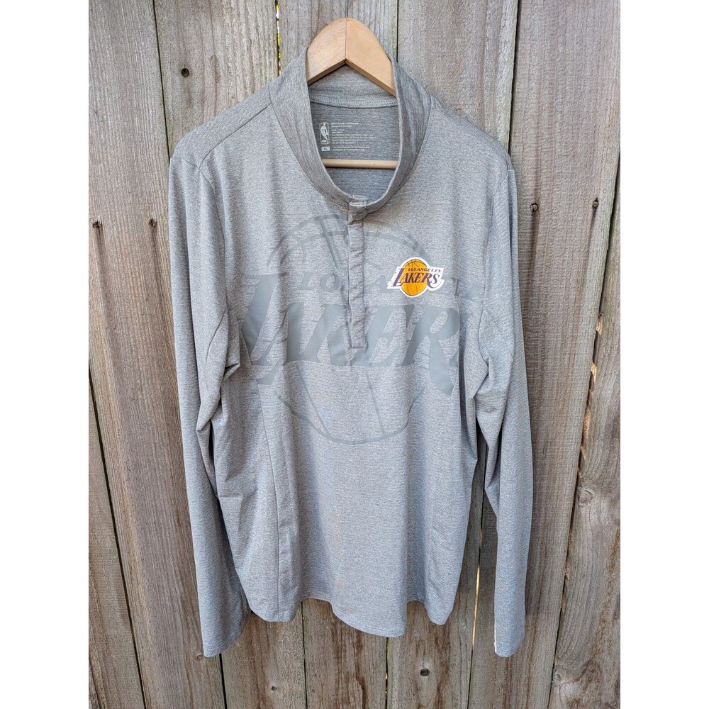 Los Angeles Lakers LA Shirt Long Sleeve Pullover Snaps Gray Stretchy XL
